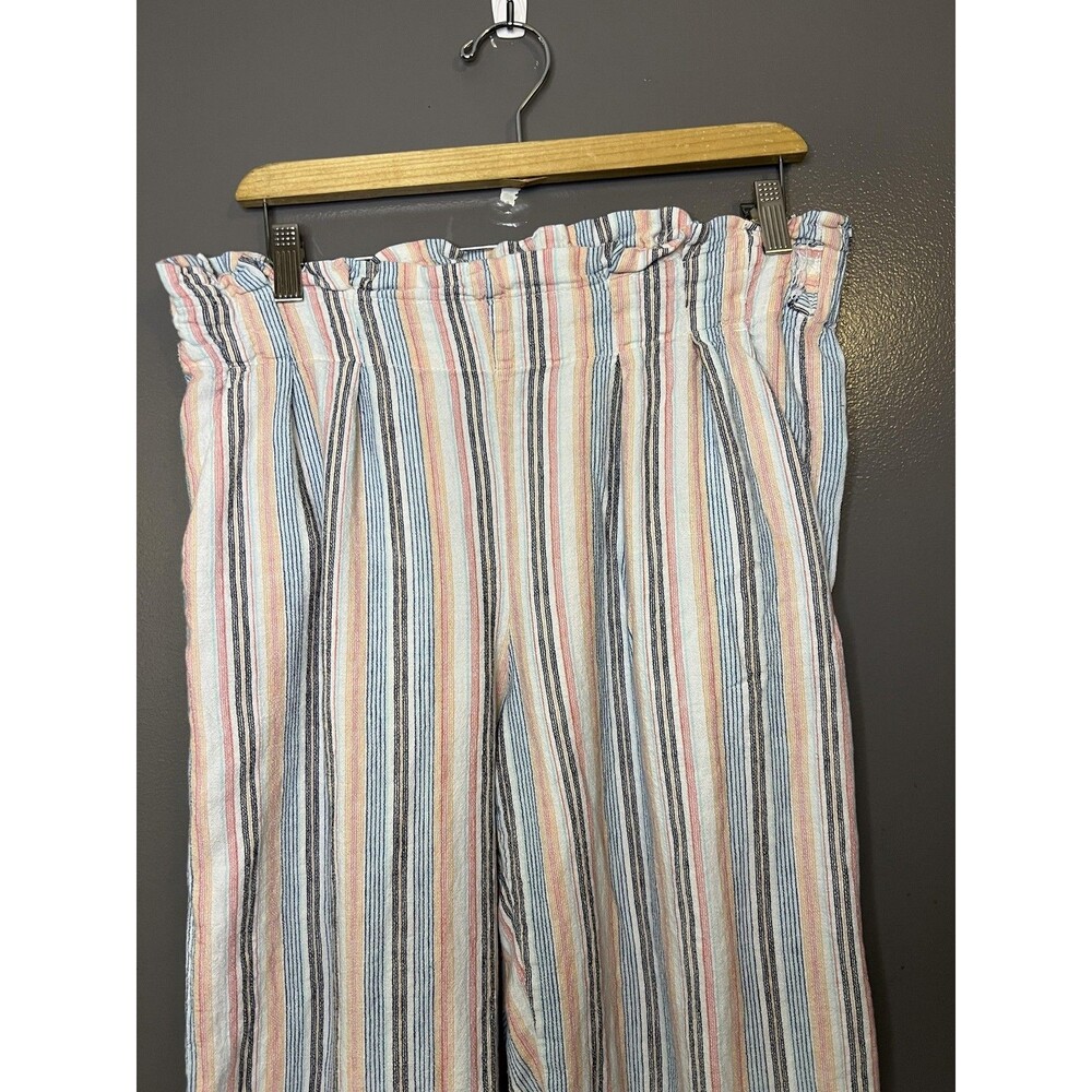 Zac & Rachel Pants Womens Large Multicolor Stripe Wide Leg Paperbag Waist Linen